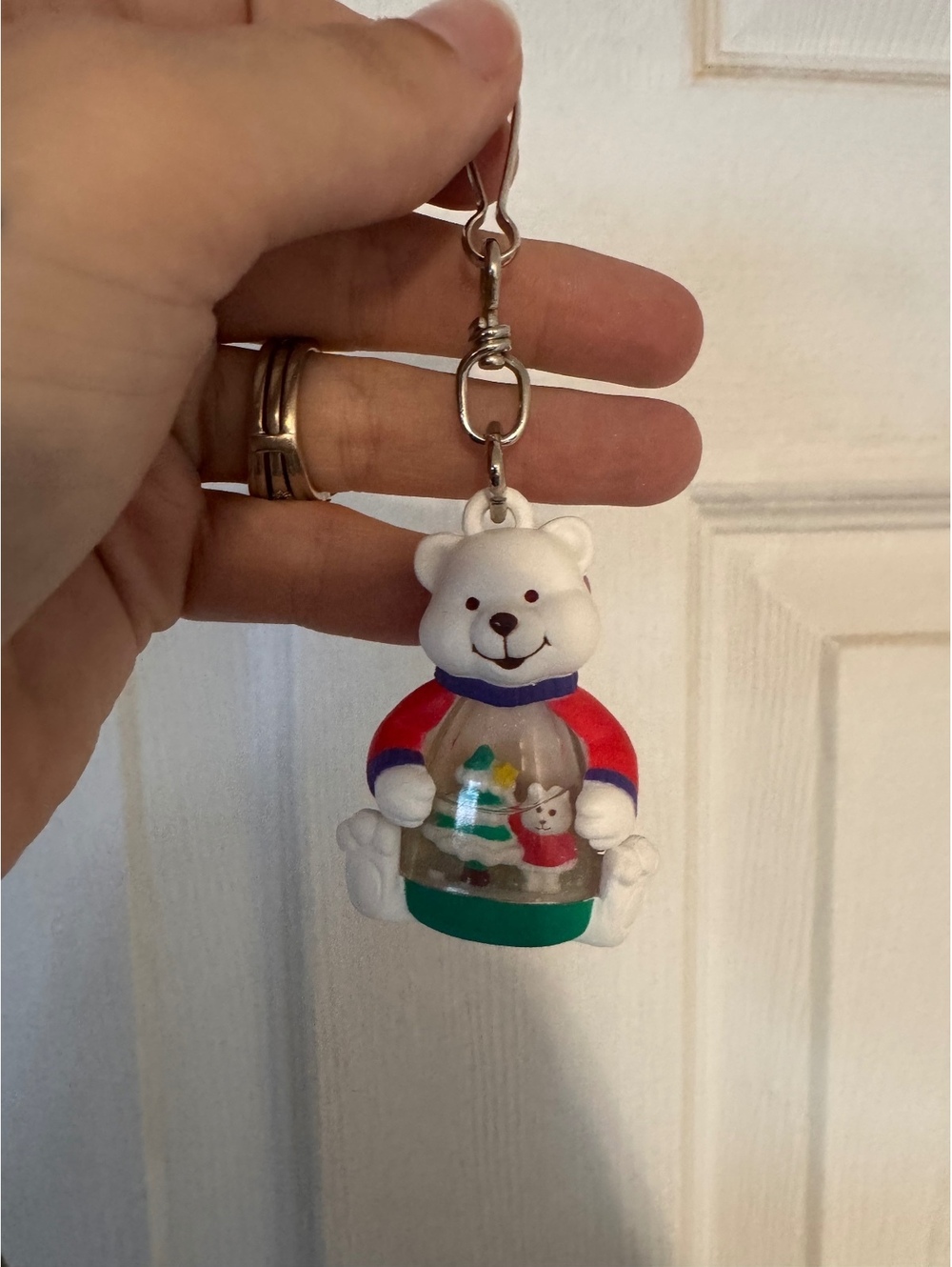 Avon Kids Beary Christmas Snowglobe Zipper Pull Keychain